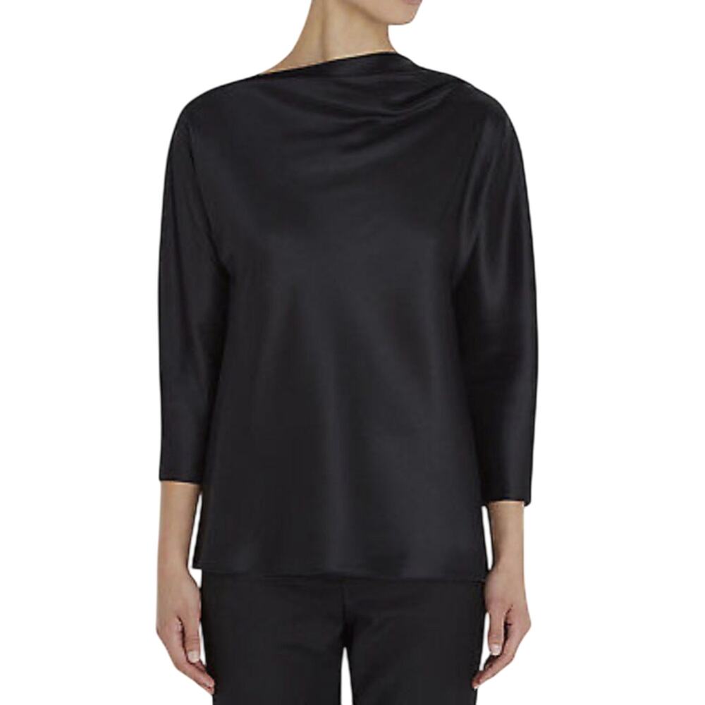The Row Ydara Satin Blouse size US 2 in Glossy Black Wrapped Neckline Authentic